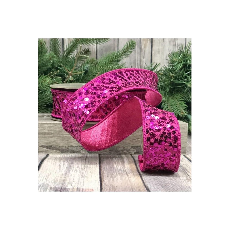 1.5″ Metallic Sequin Ribbon: Hot Pink (10 Yards)