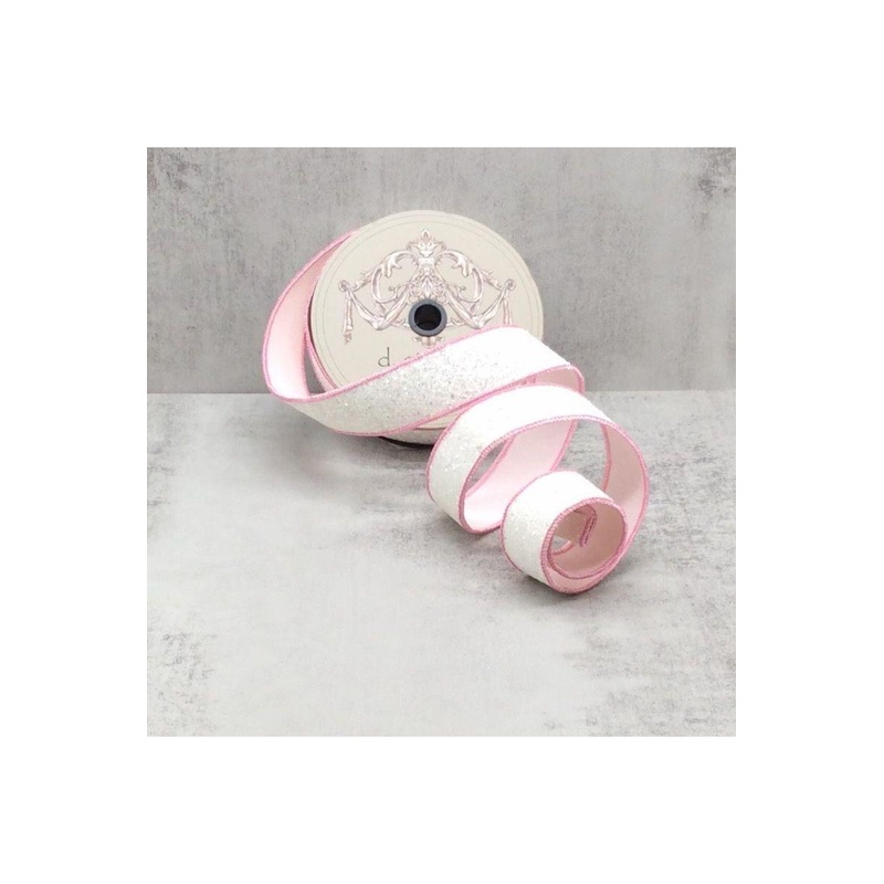 1.5″ Sugar Plum Glitter Ribbon: Whispy White (10 Yards)