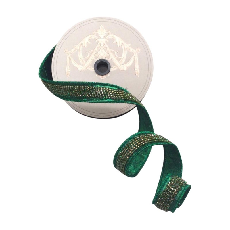 1″ Metallic Dupion Duchess Jewel Ribbon: Emerald (5 Yards)