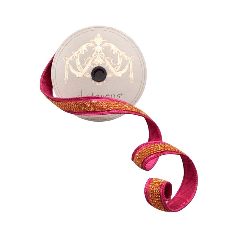 1″ Metallic Dupion Duchess Jewel Ribbon: Hot Pink/Orange (5 Yards)