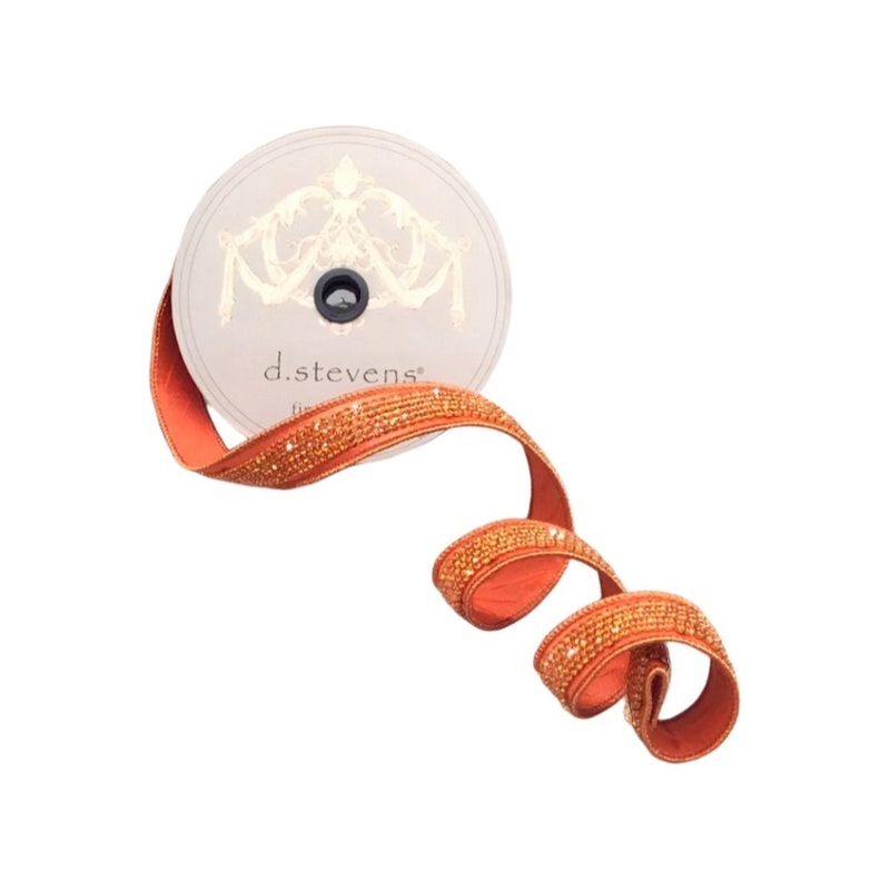 1″ Metallic Dupion Duchess Jewel Ribbon: Orange (5 Yards)