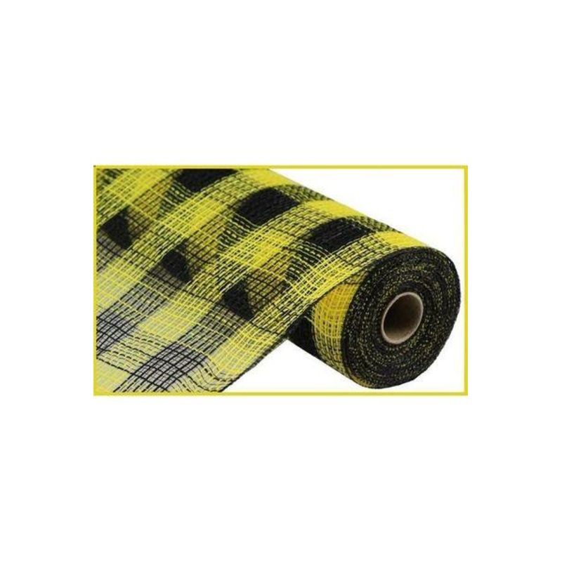 10″ Small Check Fabric Mesh Ribbon: Black & Yellow (10 Yards)