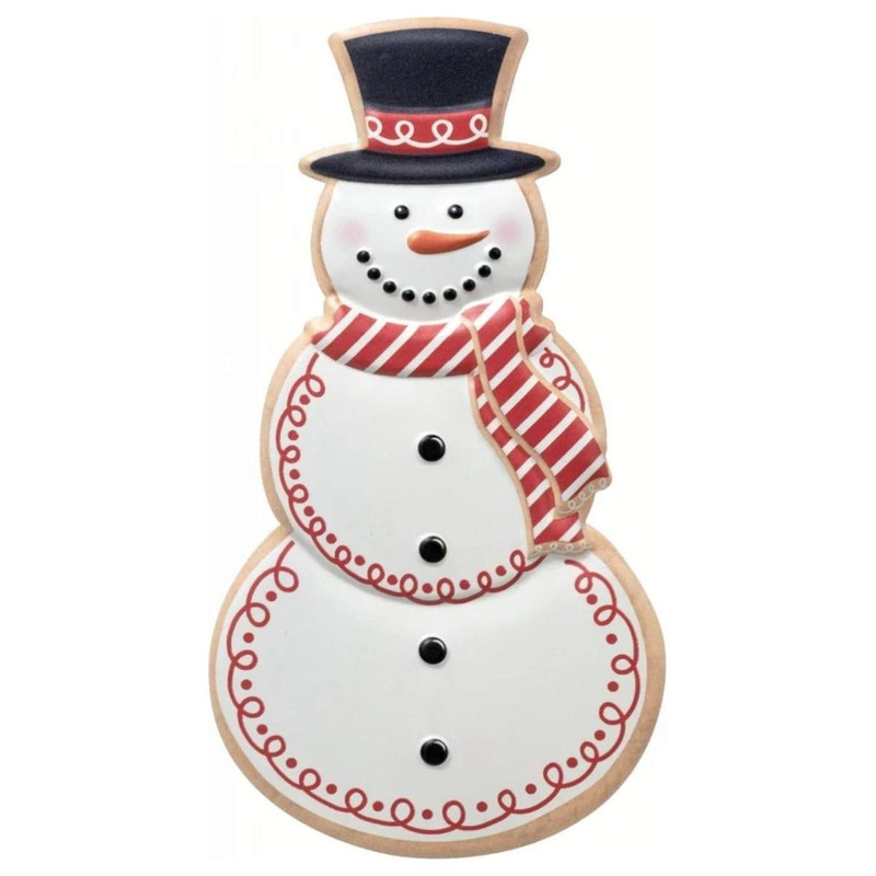 12″ Metal Embossed Snowman Cookie: Red/White