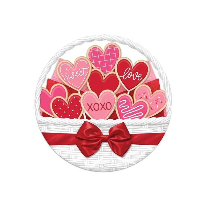 12″ Round Metal Sign: Basket Valentine Cookies