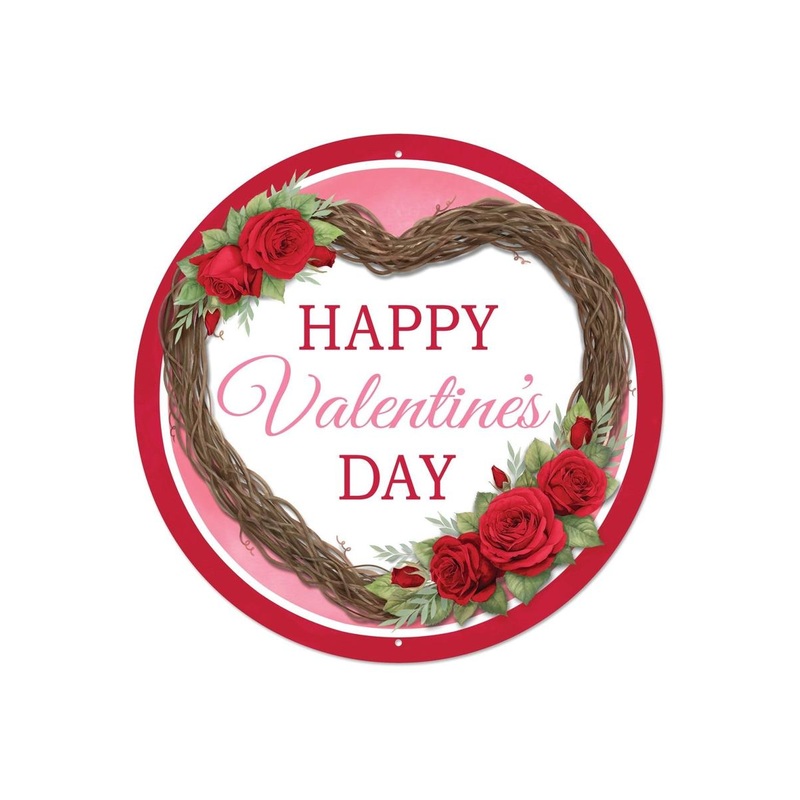 12″ Round Metal Sign: Happy Valentine’s Day