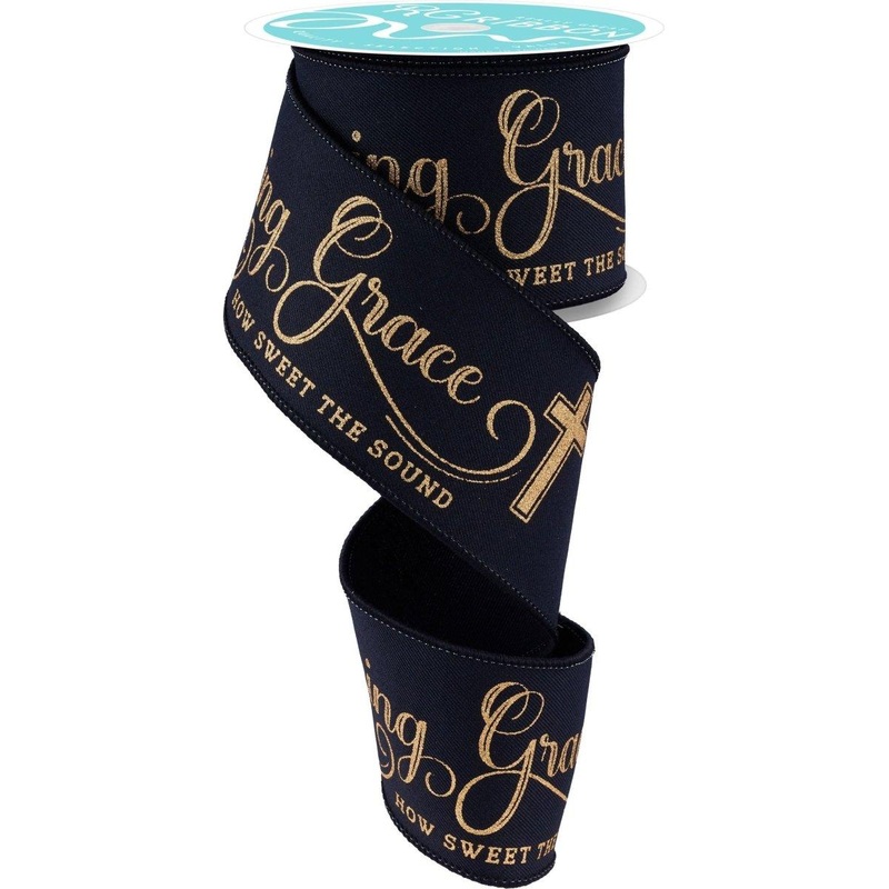 2.5″ Amazing Grace Ribbon: Black & Gold (10 Yards)