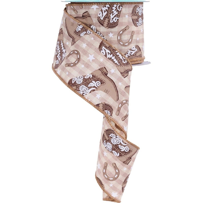 2.5″ Cowboy Boots Ribbon: Beige (10 Yards)