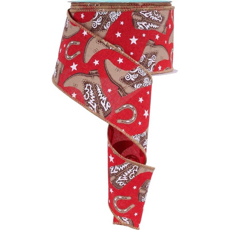 2.5″ Cowboy Boots Ribbon: Red (10 Yards)