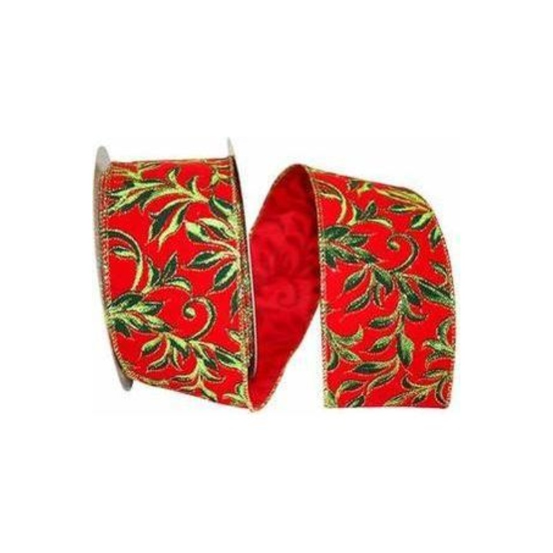 2.5″ Exquisite Scroll Holiday Ribbon: Red (10 Yards)