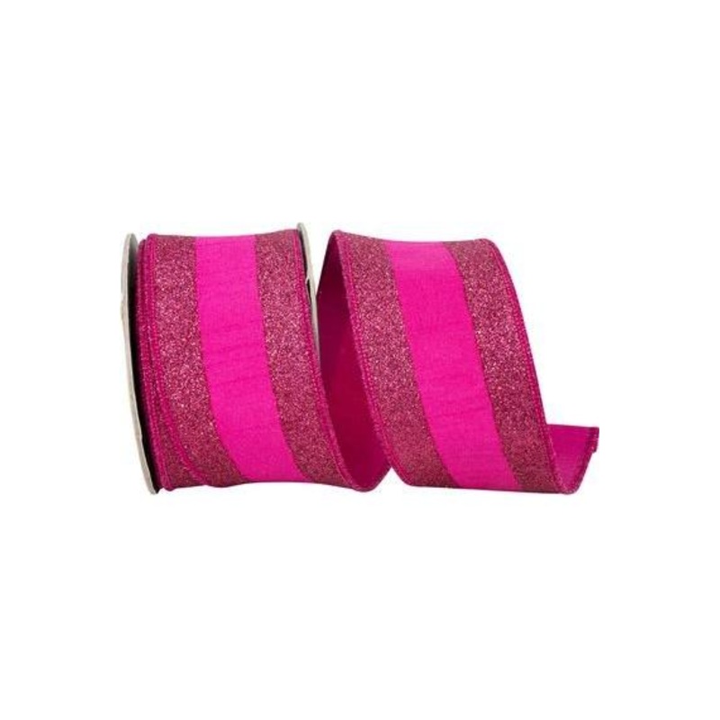 2.5″ Glitter Stripe Dupioni Ribbon: Fuchsia (5 Yards)