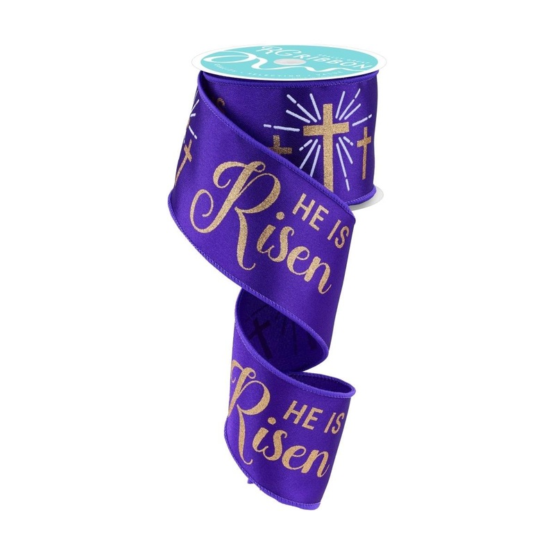 2.5″ He Is Risen Ribbon: Purple/Gold (10 Yards)