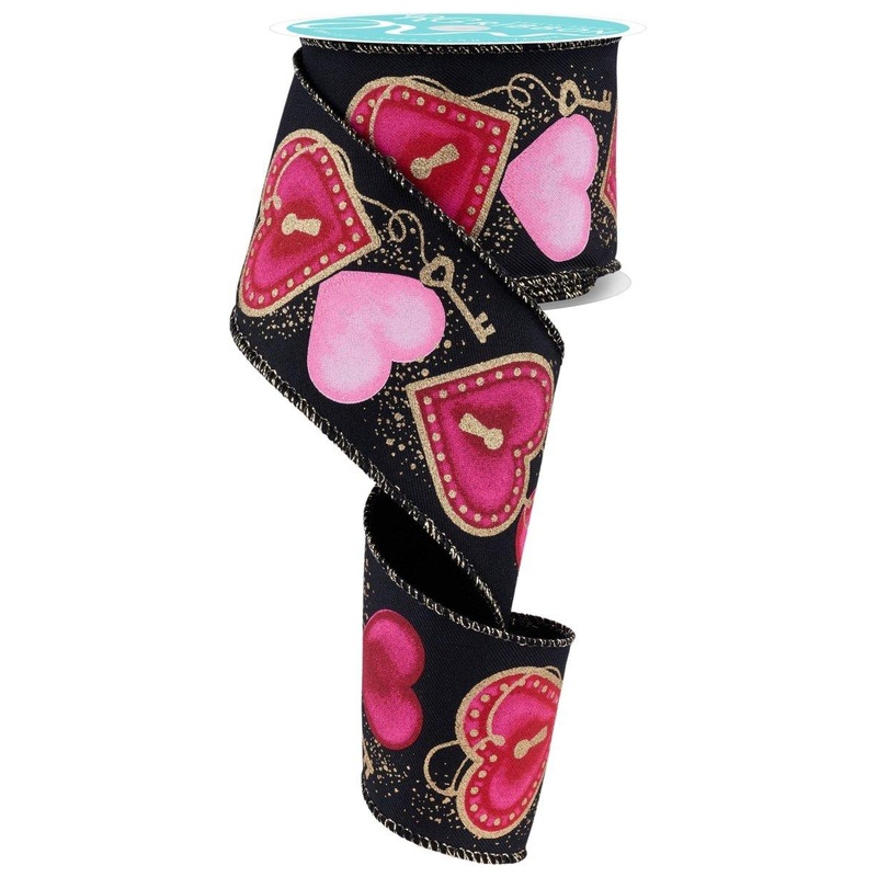 2.5″ Heart Locks Ribbon: Black (10 Yards)