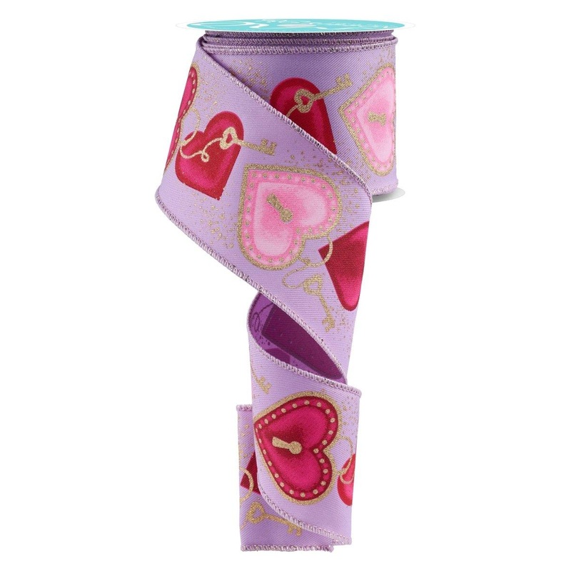 2.5″ Heart Locks Ribbon: Lavender (10 Yards)