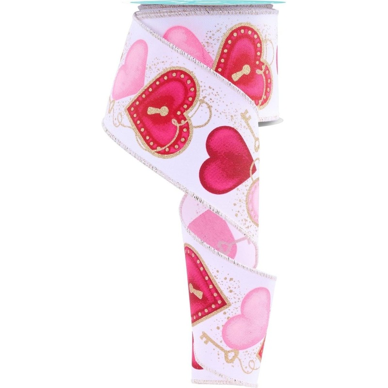 2.5″ Heart Locks Ribbon: White (10 Yards)