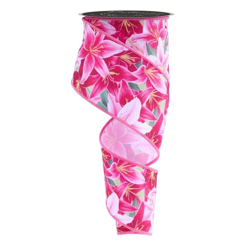 2.5″ Lilies Ribbon: Pink (10 Yards)