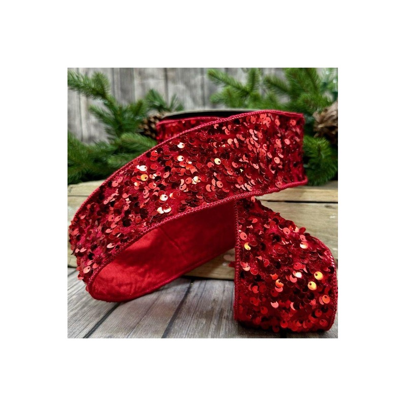 2.5″ Metallic Sequin Ribbon: Red (10 Yards)