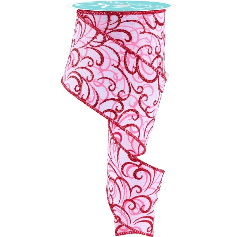 2.5″ Multi Swirls Glitter Ribbon: White/Pink/Red (10 Yard)