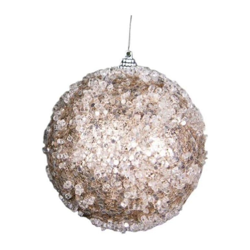4.5 Glitter Sequin Iced Ball Ornament: Platinum