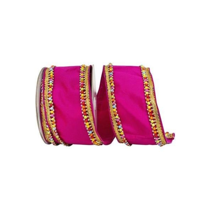 4″ Beaded Candy Edge Ribbon: Fuchsia (5 Yards)