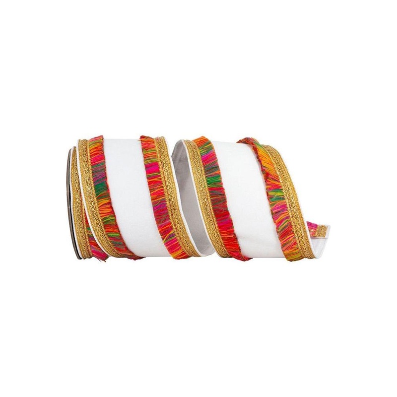 4″ Dupioni Multi Fringe Edge Ribbon: White (5 Yards)