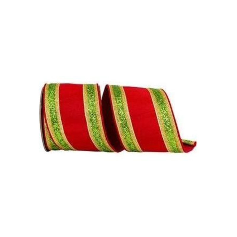4″ Glitter Edge Dupioni Ribbon: Red/Green (5 Yards)