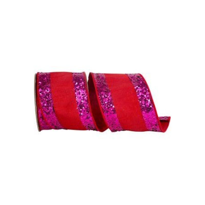 4″ Glitter Edge Dupioni Ribbon: Red/Pink (5 Yards)
