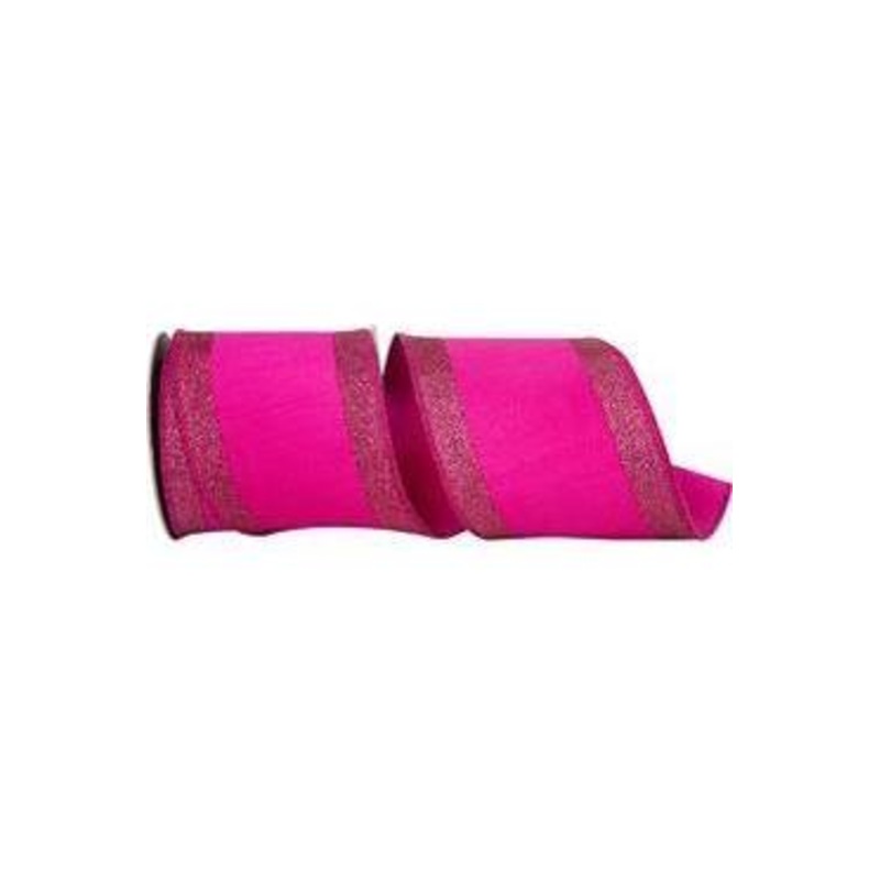 4″ Glitter Stripe Dupioni Ribbon: Fuchsia (5 Yards)