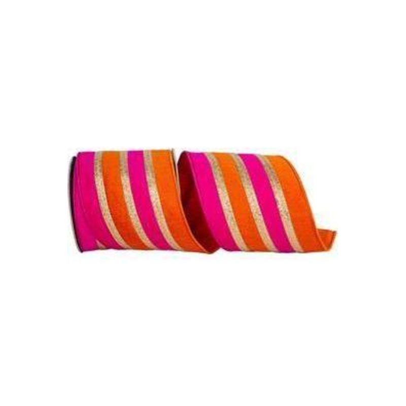 4″ Stripe Trimming Overlay Ribbon: Orange/Fuchsia (5 Yards)
