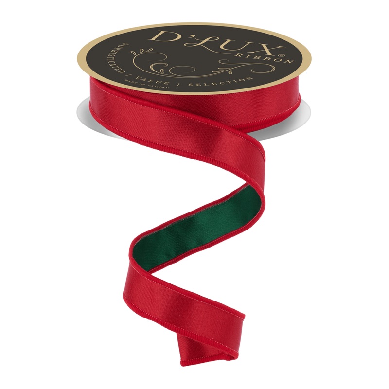 7/8″ Satin Fused Ribbon: Red/Emerald Green (10 Yards)