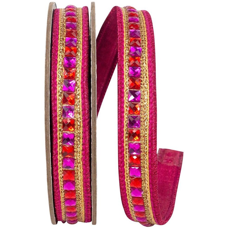 7/8″ Sumptuous Jewel Accent Ribbon: Red/Fuchsia (5 Yards)