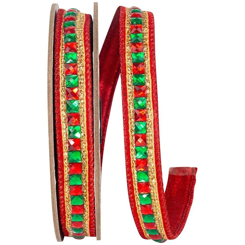 7/8″ Sumptuous Jewel Accent Ribbon: Red/Green (5 Yards)