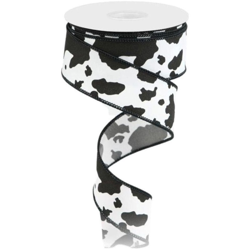 1.5″ Cowhide Print Ribbon: Black & White (10 Yards)