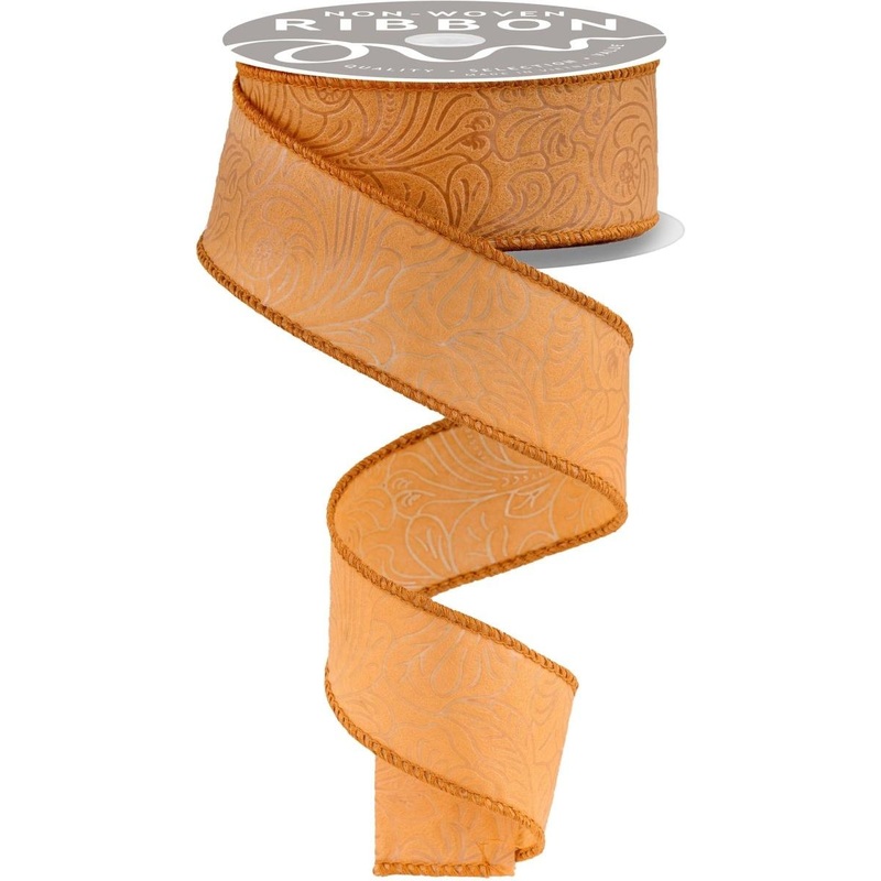 1.5″ Flower Embossed Ribbon: Caramel (10 Yards)