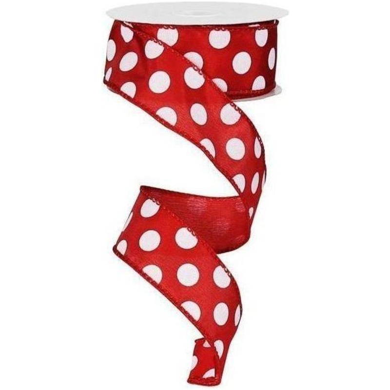 1.5″ Large Polka Dot Ribbon: Red/White (10 Yards)