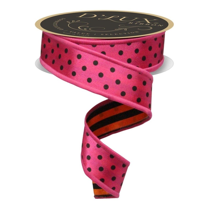 1.5″ Polka Dot Striped Fused Ribbon: Hot Pink (10 Yards)