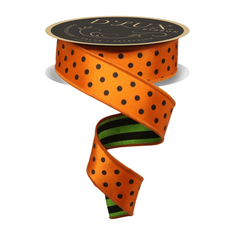 1.5″ Polka Dot Striped Fused Ribbon: Orange (10 Yards)