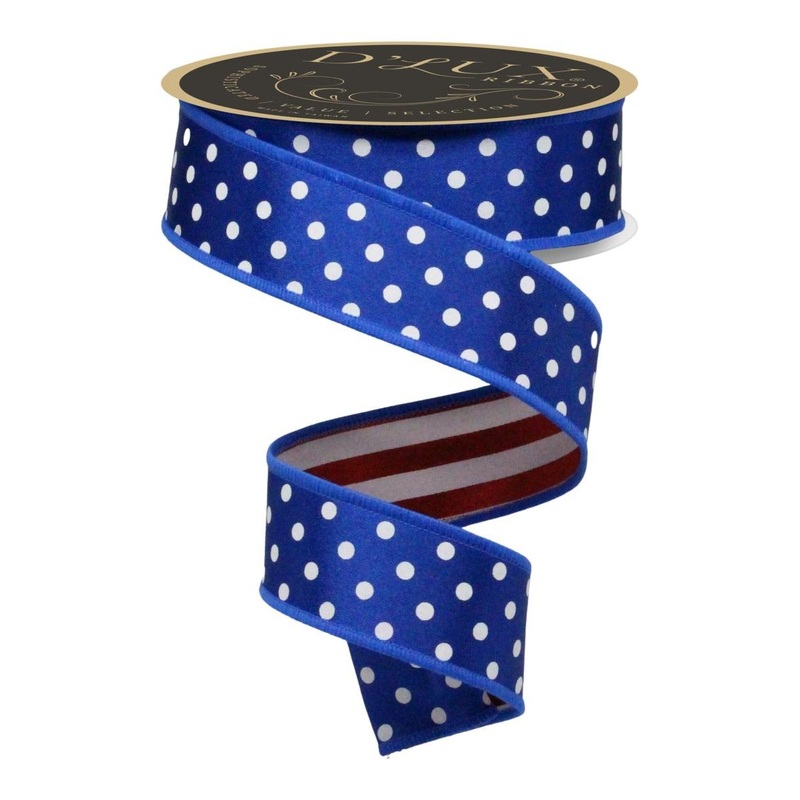 1.5″ Polka Dot Striped Fused Ribbon: RWB (10 Yards)
