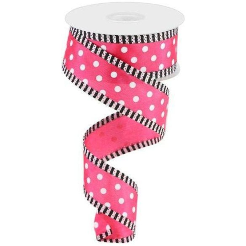 1.5″ Small Polka Dot Stripe Ribbon: Hot Pink (10 Yards)