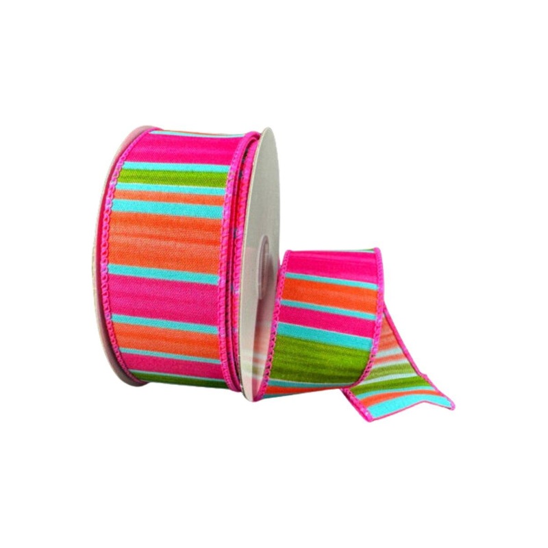 1.5″ Watercolor Horizontal Stripe Ribbon: Fuchsia (10 Yards)