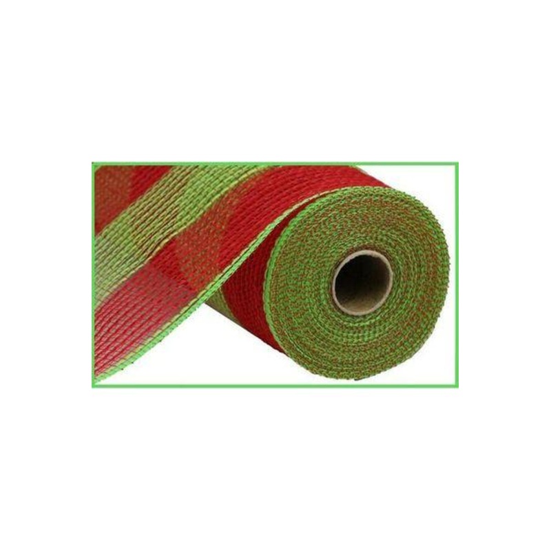 10.5″ Faux Jute Wide Stripe Mesh Ribbon: Red/Green (10 Yards)