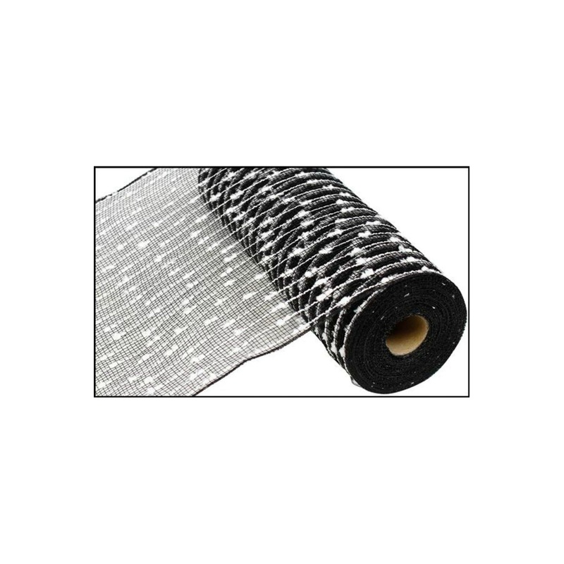 10″ Snowball Deco Mesh Ribbon: Black & White (10 Yards)