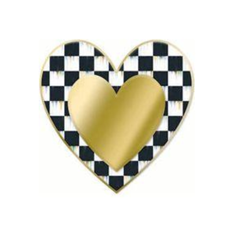 12″ Metal Embossed Heart Hanger: Black Gold Check
