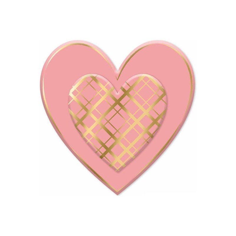 12″ Metal Embossed Heart Hanger: Pink/Gold Plaid