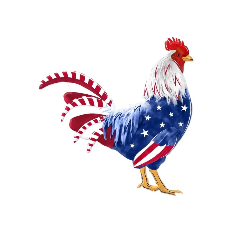12″ Metal Rooster Hanger: Patriotic RWB