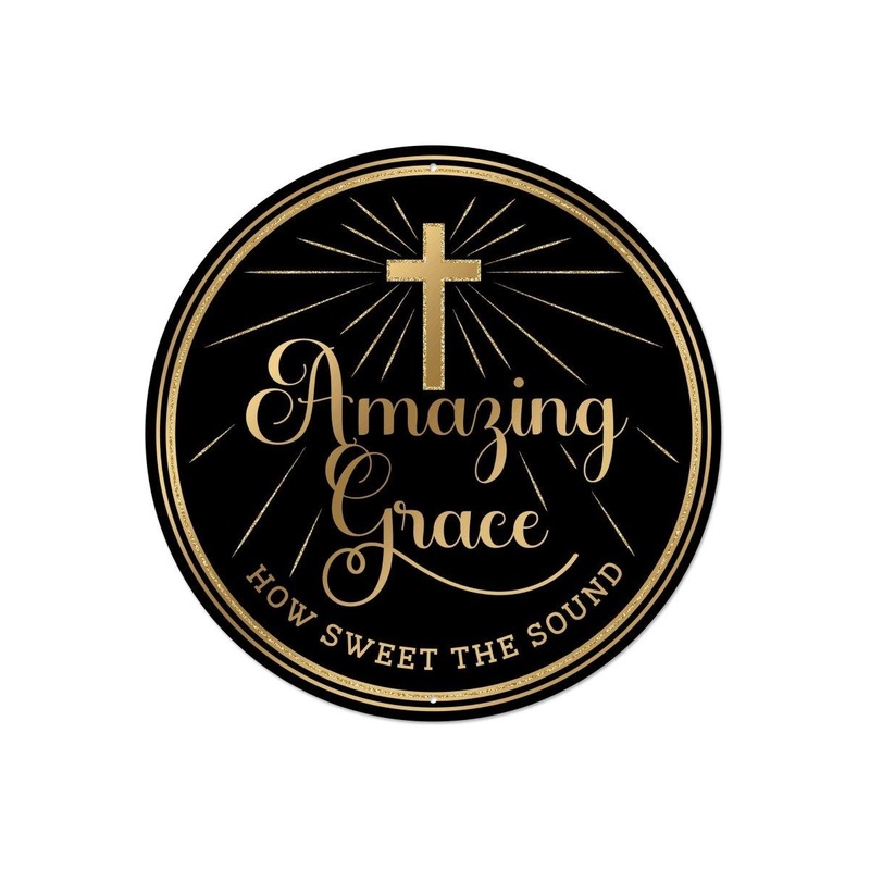 12″ Metal Round Sign: Amazing Grace Black