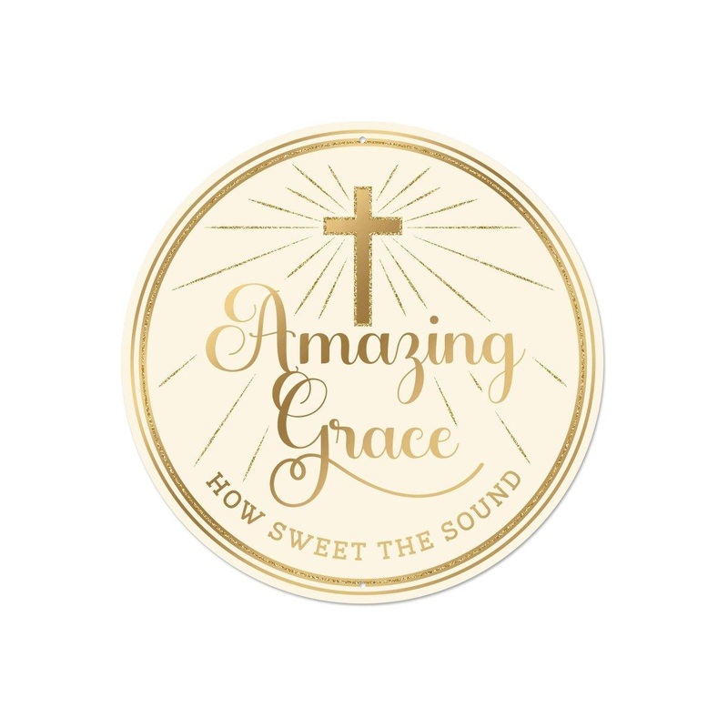 12″ Metal Round Sign: Amazing Grace Cream