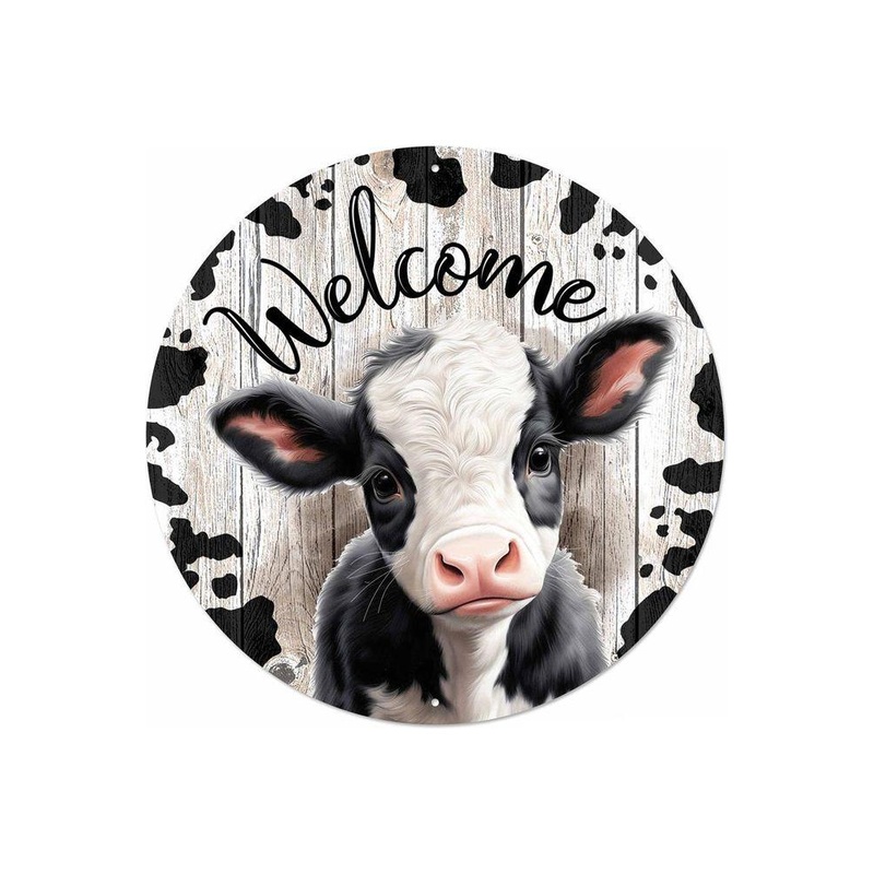 12″ Metal Round Sign: Welcome Black Calf