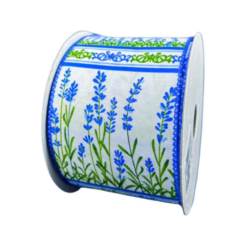 2.5″ Bluebonnets Satin Ribbon: White (10 Yards)
