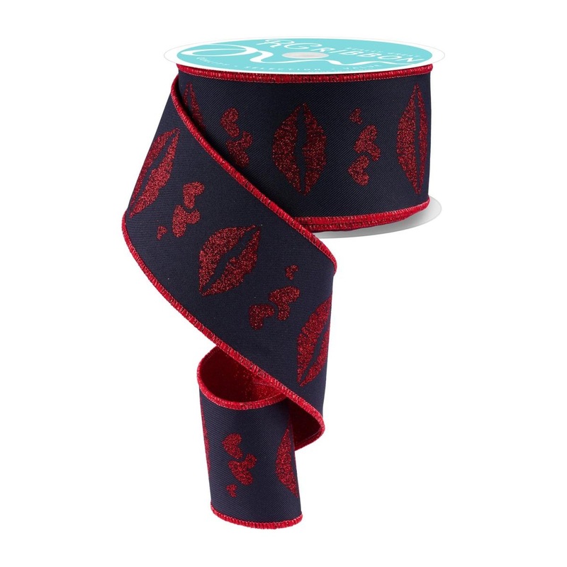 2.5″ Double Layer Bold Lips Ribbon: Black/Red (10 Yards)