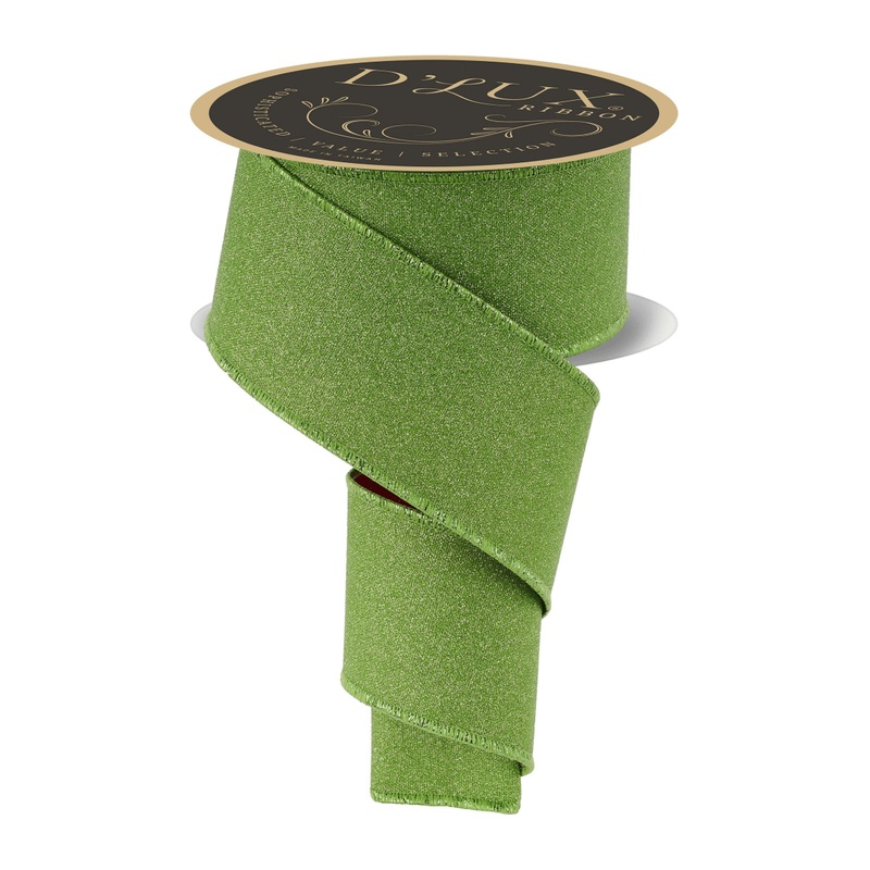 2.5″ Fine Glitter Fused Back Ribbon: Fresh Green/Red (10 Yards)